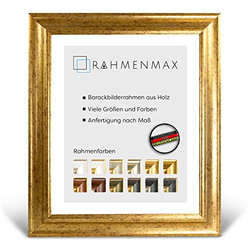 RahmenMax® Barock Bilderrahmen 37x52 cm Glarus zum Aufhängen/Vintage Bilderrahmen Maßanfertigung möglich/Posterrahmen aus Holz/Bilder Rahmen in Gold Antik mit Acrylglas/Puzzle Rahmen von RahmenMax