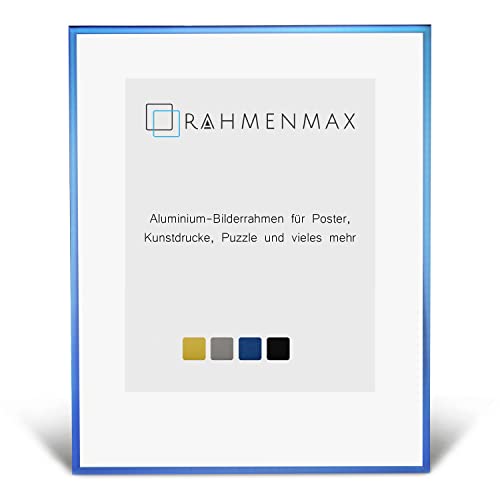 RahmenMax® Bilderrahmen 29,7x42 cm (DIN A3) Alaska zum Aufhängen/Posterrahmen aus Aluminium/Bilder Rahmen in Stahl Blau mit klarem Acrylglas/Puzzle Rahmen von RahmenMax