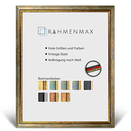 RahmenMax® Elsass Bilderrahmen 21x29 cm zum Aufhängen/Vintage Bilderrahmen Maßanfertigung möglich/Posterrahmen aus Holz/Bilder Rahmen in Türkis-Gold mit Acrylglas/Puzzle Rahmen von RahmenMax