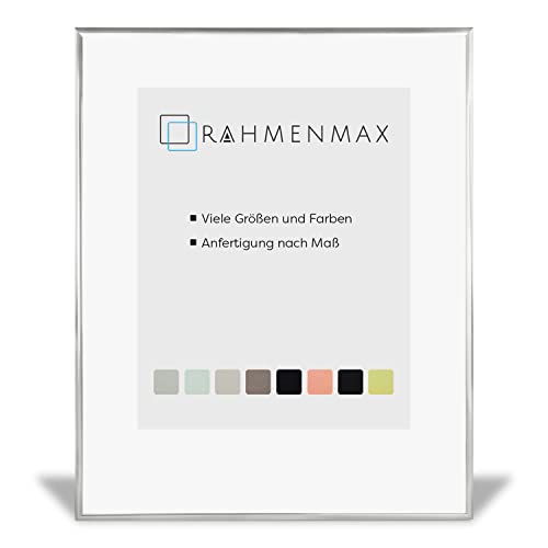 RahmenMax® Kainuu Bilderrahmen 60x80 cm zum Aufhängen/Bilderrahmen Maßanfertigung möglich/Posterrahmen aus Aluminium/Bilder Rahmen in Silber Hochglanz mit Antireflex Acrylglas/Puzzle Rahmen von RahmenMax