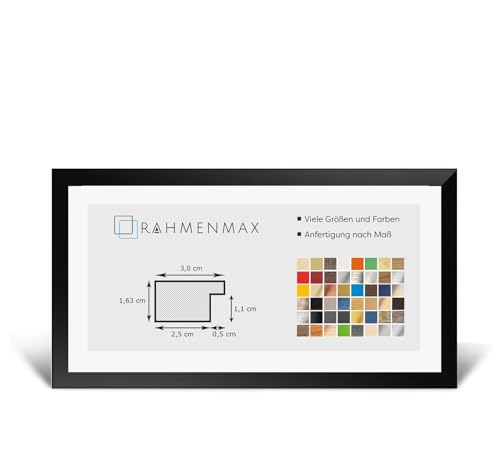RahmenMax® Morena Bilderrahmen Holz 23x90 cm zum Aufhängen/Bilderrahmen Maßanfertigung möglich/MDF Posterrahmen/Bilder Rahmen in Schwarz Matt mit 1mm klarem Acrylglas/Puzzle Rahmen von RahmenMax