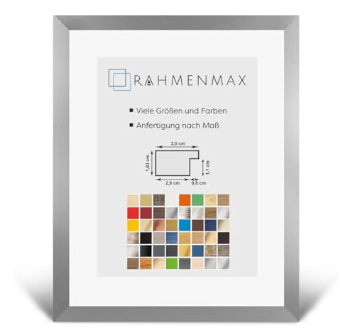 RahmenMax® Morena Bilderrahmen Holz 30x45 cm zum Aufhängen/Bilderrahmen Maßanfertigung möglich/MDF Posterrahmen/Bilder Rahmen in Alu-gebürstet mit 1mm Antireflex Acrylglas/Puzzle Rahmen von RahmenMax