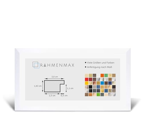 RahmenMax® Morena Bilderrahmen Holz 37x100 cm zum Aufhängen/Bilderrahmen Maßanfertigung möglich/MDF Posterrahmen/Bilder Rahmen in Weiß Matt mit 1mm Antireflex Acrylglas/Puzzle Rahmen von RahmenMax