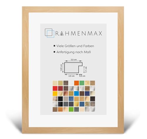 RahmenMax® Morena Bilderrahmen Holz 37x49 cm zum Aufhängen/Bilderrahmen Maßanfertigung möglich/MDF Posterrahmen/Bilder Rahmen in Buche Dekor mit 1mm Antireflex Acrylglas/Puzzle Rahmen von RahmenMax