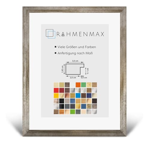 RahmenMax® Morena Bilderrahmen Holz 39x54 cm zum Aufhängen/Bilderrahmen Maßanfertigung möglich/MDF Posterrahmen/Bilder Rahmen in Vintage Metall mit 1mm Antireflex Acrylglas/Puzzle Rahmen von RahmenMax