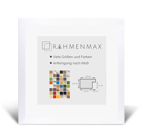 RahmenMax® Morena Bilderrahmen Holz 41x41 cm zum Aufhängen/Bilderrahmen Maßanfertigung möglich/MDF Posterrahmen/Bilder Rahmen in Weiß Matt mit 1mm klarem Acrylglas/Puzzle Rahmen von RahmenMax