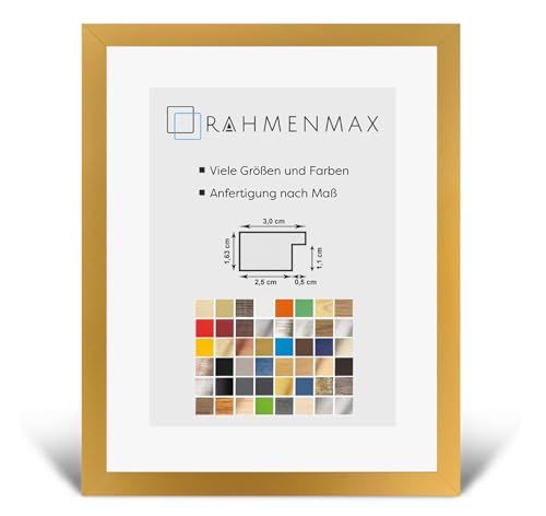 RahmenMax® Morena Bilderrahmen Holz 60x85 cm zum Aufhängen/Bilderrahmen Maßanfertigung möglich/MDF Posterrahmen/Bilder Rahmen in Gold Dekor schlicht mit 1mm klarem Acrylglas/Puzzle Rahmen von RahmenMax