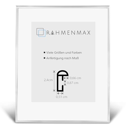 RahmenMax® Ohio Bilderrahmen 40x54 cm zum Aufhängen/Maßanfertigung möglich/Posterrahmen aus Kunststoff/Bilder Rahmen in Silber mit Anti Reflex Acrylglas und MDF Rückwand/Puzzle Rahmen von RahmenMax