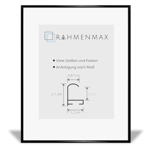 RahmenMax® Ontario Bilderrahmen 47,5x63,5 cm zum Aufhängen/Bilderrahmen Maßanfertigung möglich/Posterrahmen aus Aluminium/Bilder Rahmen in Schwarz matt mit Acrylglas/Puzzle Rahmen von RahmenMax