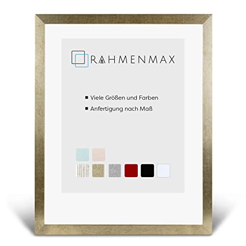 RahmenMax® Skane Bilderrahmen 34x48 cm zum Aufhängen/Bilderrahmen Maßanfertigung möglich/Posterrahmen aus MDF/Bilder Rahmen in Vintage Gold mit Antireflex Acrylglas/Puzzle Rahmen von RahmenMax