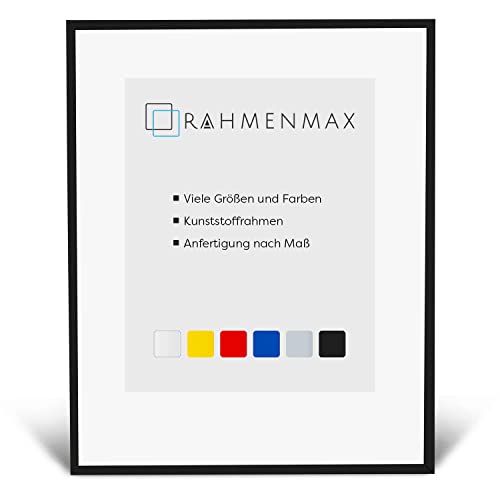 RahmenMax® Texas Bilderrahmen 80x80 cm zum Aufhängen/Bilderrahmen Maßanfertigung möglich/Posterrahmen aus Kunststoff/Bilder Rahmen in Schwarz mit Antireflex Acrylglas und weißer Rückwand von RahmenMax