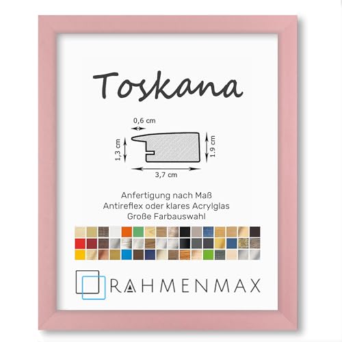 RahmenMax® Toskana Bilderrahmen Bildmaß 55x74 cm zum Aufhängen/Maßanfertigung möglich/MDF Posterrahmen in Pink mit Acrylglas Antireflex/Puzzle Rahmen von RahmenMax