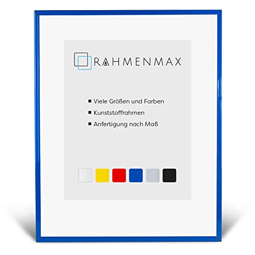 RahmenMax® Texas Bilderrahmen 50x70 cm zum Aufhängen/Bilderrahmen Maßanfertigung möglich/Posterrahmen aus Kunststoff/Bilder Rahmen in Blau mit Antireflex Acrylglas von RahmenMax
