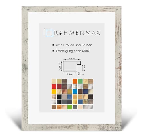 RahmenMax Morena Bilderrahmen Posterrahmen 61x91 cm Weiss Vintage Shabby Chic 91x61 cm mit weisser Rückwand und Antireflex Acrylglas von RahmenMax