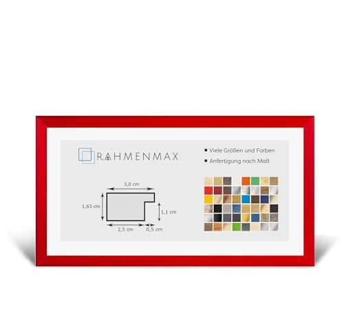 RahmenMax Morena Holz Werkstoff Bilderrahmen 32 x 71 cm modernes sehr eckiges Profil 71 x 32 cm Grosse Farbauswahl jetzt: Rot mit Kunstglas klar 1 mm von RahmenMax