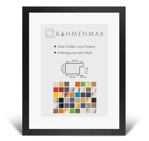 RahmenMax Morena Holz Werkstoff Bilderrahmen 34 x 46 cm modernes sehr eckiges Profil 46 x 34 cm Grosse Farbauswahl jetzt: Schwarz gemasert mit Kunstglas klar 1 mm von RahmenMax
