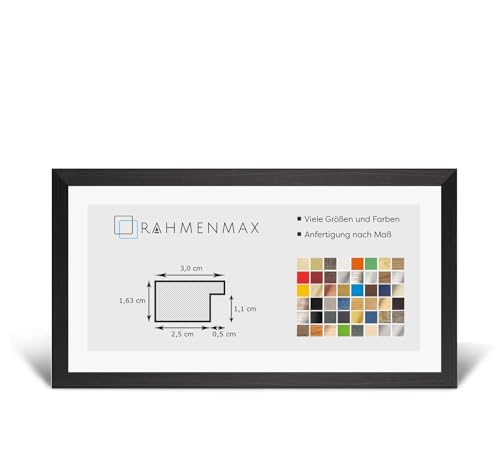 RahmenMax Morena Holz Werkstoff Bilderrahmen 40 x 81 cm modernes sehr eckiges Profil 81 x 40 cm Grosse Farbauswahl jetzt: Schwarz gemasert mit Kunstglas Antireflex 1 mm von RahmenMax