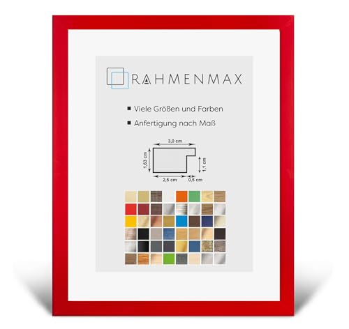 RahmenMax Morena Holz Werkstoff Bilderrahmen 43 x 70 cm modernes sehr eckiges Profil 70 x 43 cm Grosse Farbauswahl jetzt: Rot mit Kunstglas klar 1 mm von RahmenMax