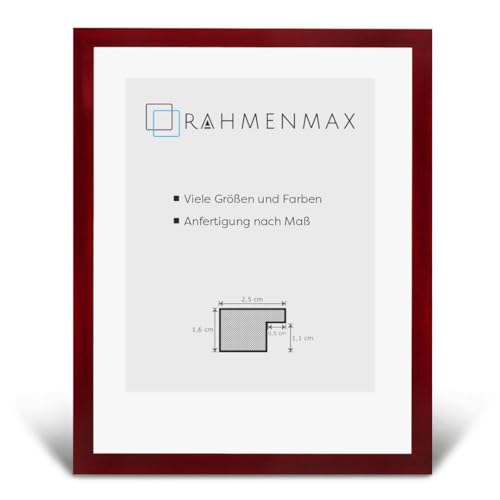 RahmenMax Skane Bilderrahmen Posterrahmen 40x50 cm Standard Formate Weinrot Dunkelrot Gewischt RW Weiss Kunstglas Antireflex von RahmenMax
