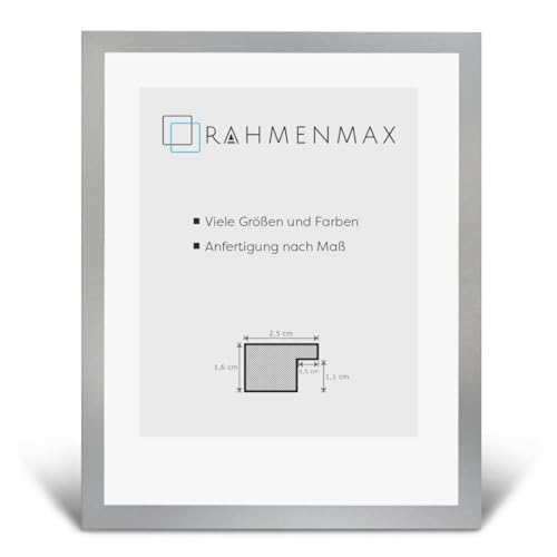RahmenMax Skane Bilderrahmen Posterrahmen Din B3 Format 35,3x50 cm Farbe Mattsilber Silber Kunstglas klar von RahmenMax