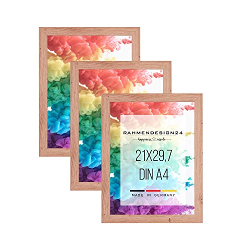 Rahmendesign24 3er Set Bilderrahmen Collage Milano 21x29,7 (DIN A4) Eiche natur Fotorahmen, Wechselrahmen, Posterrahmen, Puzzlerahmen von Rahmendesign24