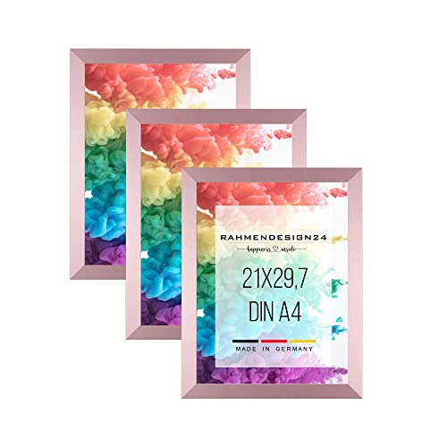 Rahmendesign24 3er Set Bilderrahmen Collage Milano 21x29,7 (DIN A4) Roségold Fotorahmen, Wechselrahmen, Posterrahmen, Puzzlerahmen von Rahmendesign24