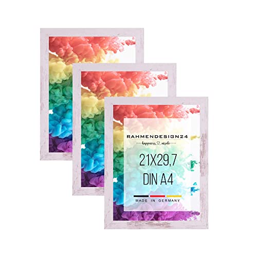 Rahmendesign24 3er Set Bilderrahmen Collage Milano 21x29,7 (DIN A4) Weiß vintage Fotorahmen, Wechselrahmen, Posterrahmen, Puzzlerahmen von Rahmendesign24
