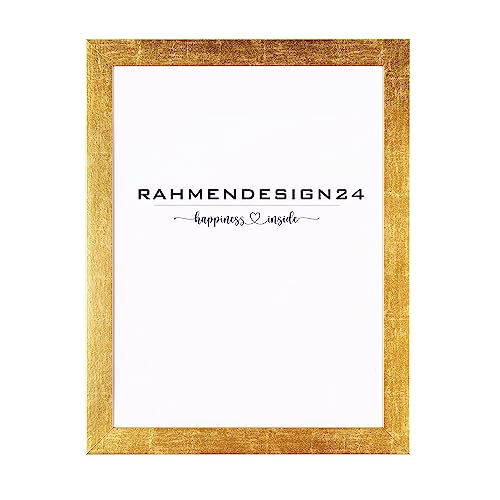 Rahmendesign24 Bilderrahmen Milano | DIN Format Blattgold 29,7x42 (DIN A3) | Posterrahmen, Fotorahmen, Wechselrahmen von Rahmendesign24