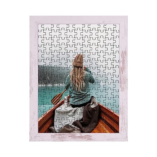 Rahmendesign24 Puzzlerahmen Milano für Puzzle ca. 500-1000 Teile 48x68cm 68x48cm Weiß vintage mit Acrylglas von Rahmendesign24