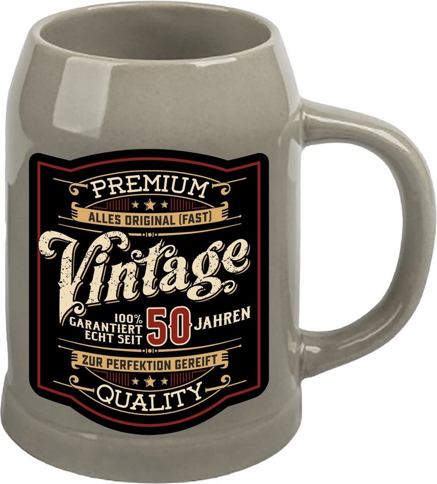 RAHMENLOS® Bierkrug als Geschenk zum 50. Geburtstag - Vintage Retro, Steinzeug, ca. 500 ml von RAHMENLOS®