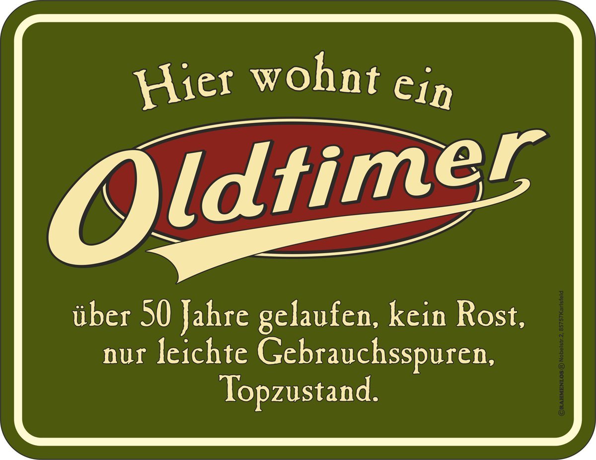 RAHMENLOS® Metallschild 50. Geburtstag: Oldtimer Blechschild von RAHMENLOS®