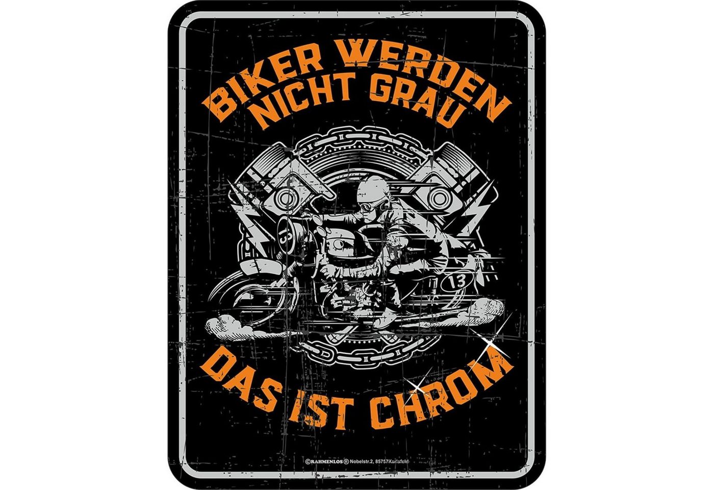 RAHMENLOS® Metallschild Blechschild mit Spruch : Biker Grau von RAHMENLOS®