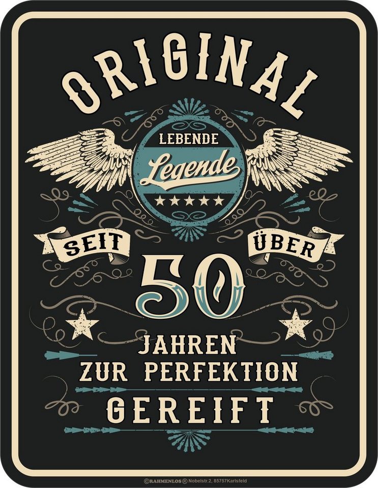 RAHMENLOS® Metallschild als Geschenk zum 50. Geburtstag: Lebende Legende 50 Jahre von RAHMENLOS®