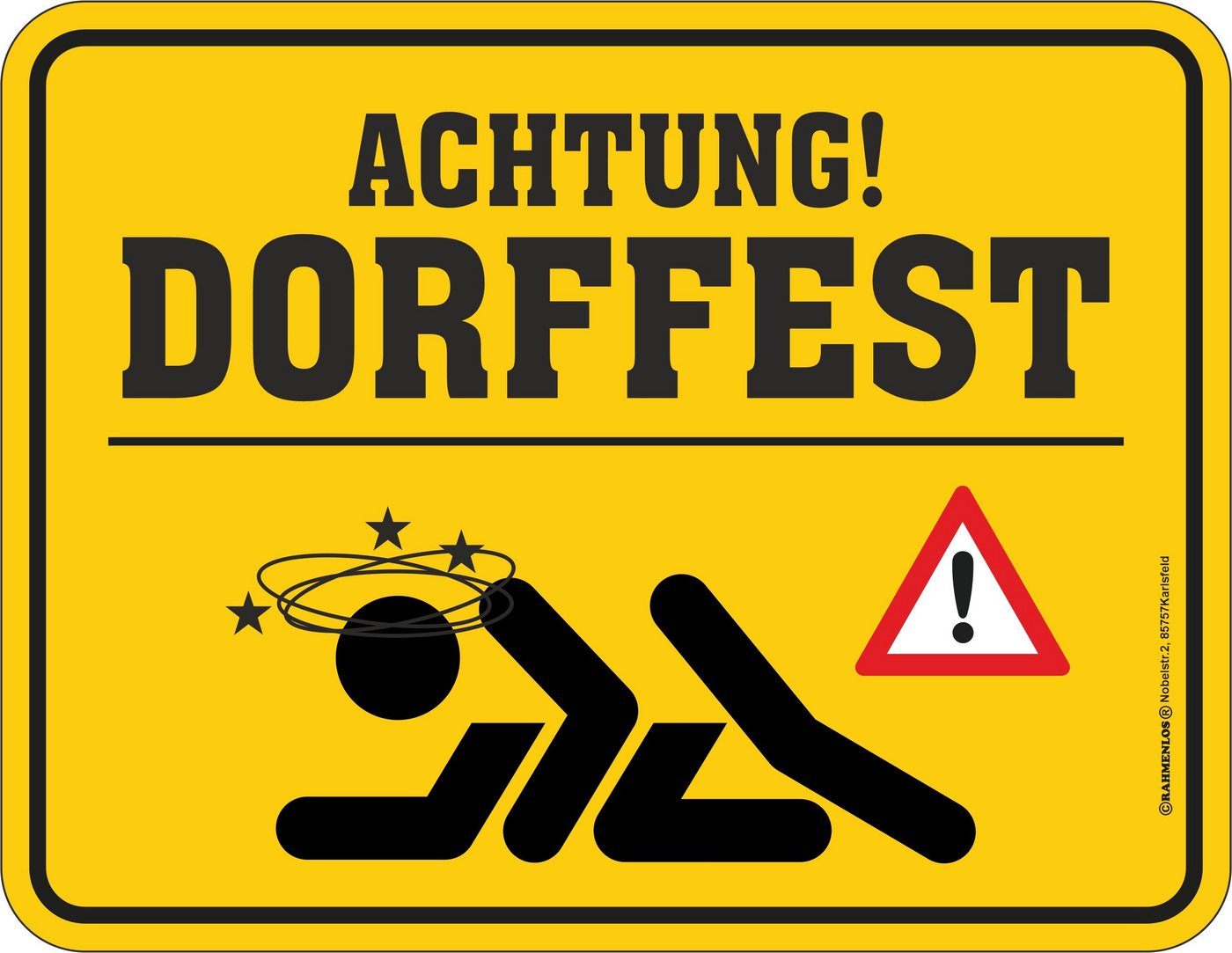 RAHMENLOS® Metallschild für Dorfkinder: Achtung Dorffest - Dorfbewohner kreuzen von RAHMENLOS®