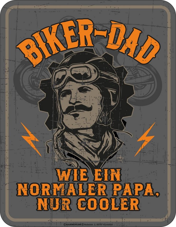 RAHMENLOS® Metallschild für den Biker-Papa: Biker Dad, wie ein normaler Papa, nur cooler. von RAHMENLOS®