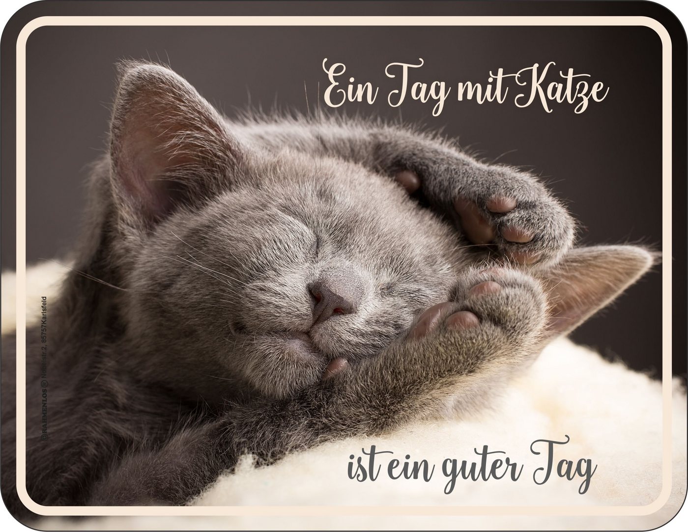 RAHMENLOS® Metallschild für den Katzenbesitzer - Ein Tag mit Katze von RAHMENLOS®