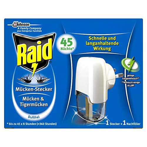 Raid Insekten Stecker, Mückenschutz, Stecker & 1 Nachfüller, duftfrei, 45 Nächte, 3er pack von Raid