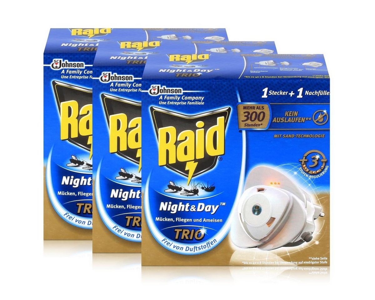 Raid Insektenfalle 3x Raid Night & Day Trio Insekten Stecker & Nachfüller, gegen Mücken von Raid