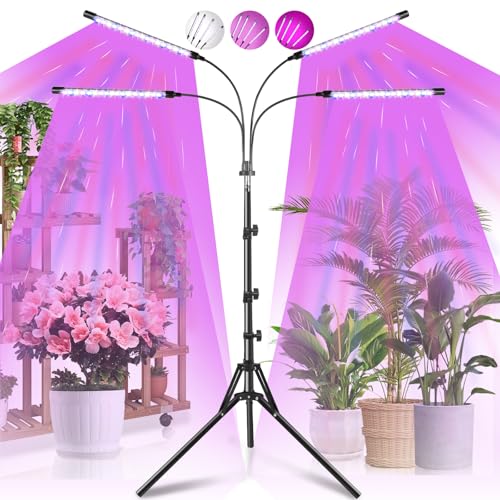 Railee Pflanzenlampe LED Vollspektrum 120 LEDs Grow Lampe Pflanzenleuchte Pflanzenlicht mit Ständer Pflanzen LED Wachstumslampe für Pflanzen mit Zeitschaltuhr 3 Farbmodi 10 Lichtstärken von Railee