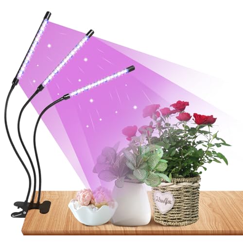 Railee Pflanzenlampe LED Vollspektrum Grow Lampe Pflanzenleuchte Pflanzenlicht Pflanzen LED Wachstumslampe für Pflanzen mit Zeitschaltuhr 3 Farbmodi 10 Lichtstärken 3 Köpfe von Railee