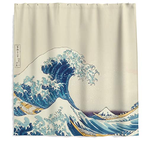Japanischen Stil Malerei Welle Duschvorhang mit Anti-Schimmel-Effekt, Waschbar Wasserdicht Stoff Duschvorhang Shower Curtain für Badezimmer 1 200x180cm von Raily
