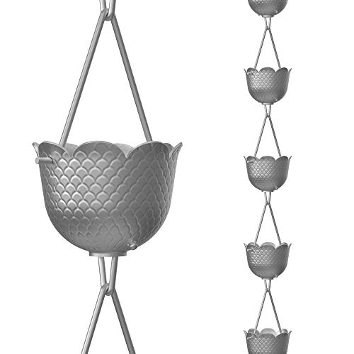 Rain Chains Direct Ananas-Regenkette, 2,5 m Länge, Aluminium, Grau, funktioneller und dekorativer für Dachrinne von Rain Chains Direct