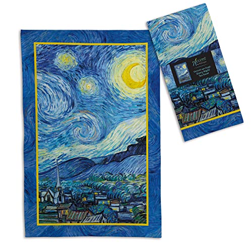 RainCaper Van Gogh Geschirrtücher mit Sternennacht, 45,7 x 71,1 cm, 1 Karat, 100 % Baumwolle, superweiche und saugfähige Geschirrtücher von RainCaper