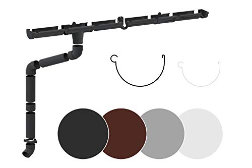 RAINWAY L Regenrinnen Komplettset (1 Dachseite) - PVC-U Kunststoff in 4 Farben, für Dachflächen > 100m² empfohlen (Set für min. 8 Meter, anthrazit) Dachrinne Gartenhaus Carport von RainWay