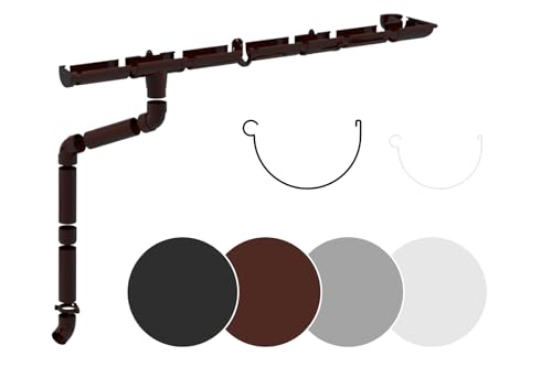 RAINWAY L Regenrinnen Komplettset (1 Dachseite) - PVC-U Kunststoff in 4 Farben, für Dachflächen > 100m² empfohlen (Set für min. 2 Meter, braun) Regenrinne Erweiterung von RainWay