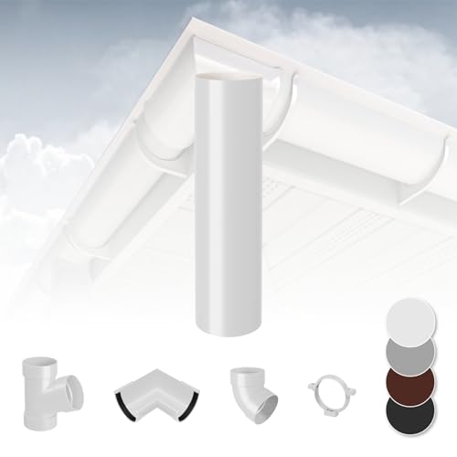 RAINWAY L Regenrinnen System (Fallrohr weiß) - PVC-U Kunststoff in 4 Farben, für Dachflächen > 100m² empfohlen, Regenfallrohr PVC Plastik Gartenhaus von RainWay