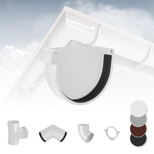 RAINWAY L Regenrinnen System (Rinnenendstück mit Dichtlippe links weiß) - PVC-U Kunststoff in 4 Farben, für Dachflächen > 100m² empfohlen, Endstück Endkappe von RainWay