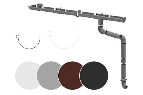 RAINWAY S Regenrinnen Komplettset (1 Dachseite) - PVC-U Kunststoff in 4 Farben, für Dachflächen < 100m² empfohlen (Set min. 12 Meter, grau) Dachrinne Gartenhaus Carport von RainWay