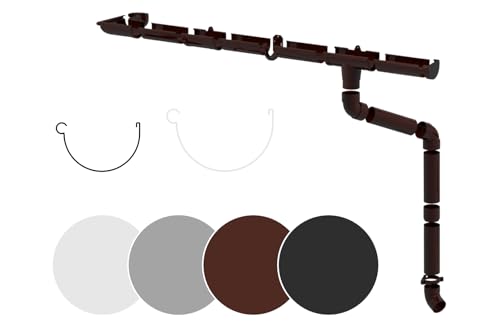 RAINWAY S Regenrinnen Komplettset (1 Dachseite) - PVC-U Kunststoff in 4 Farben, für Dachflächen < 100m² empfohlen (Set min. 8 Meter, braun) Dachrinne Gartenhaus Carport von RainWay