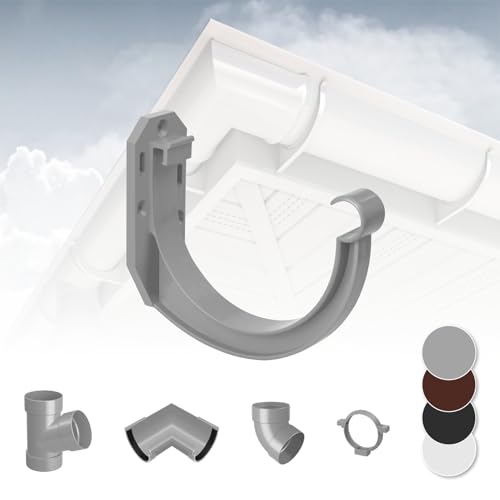 RAINWAY S Regenrinnen System (Rinnenhalter grau) - PVC-U Kunststoff in 4 Farben, für Dachflächen < 100m² empfohlen, Wandhalterung Haken Halterung von RainWay